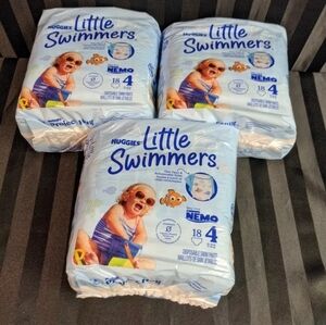 Lot Of 3 Huggies Little Swimmers Swim Pants Size 4, 18 Count 24-34 Lbs